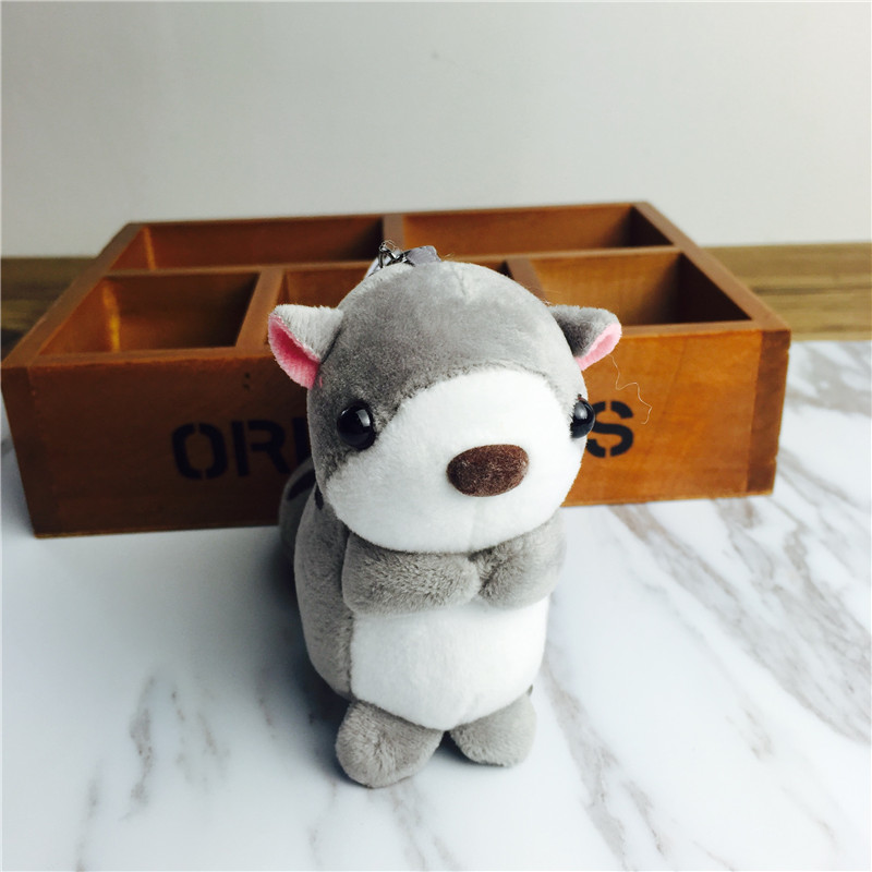 Cartoon long tail squirrel Keychain hanging bag pendant light grey small plush accessories1