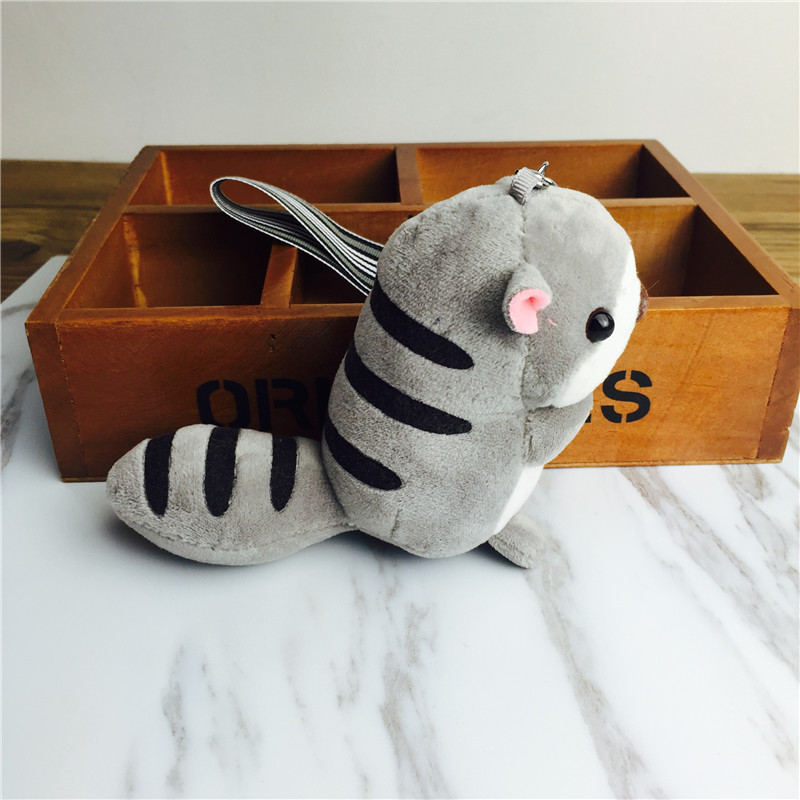 Cartoon long tail squirrel Keychain hanging bag pendant light grey small plush accessories3