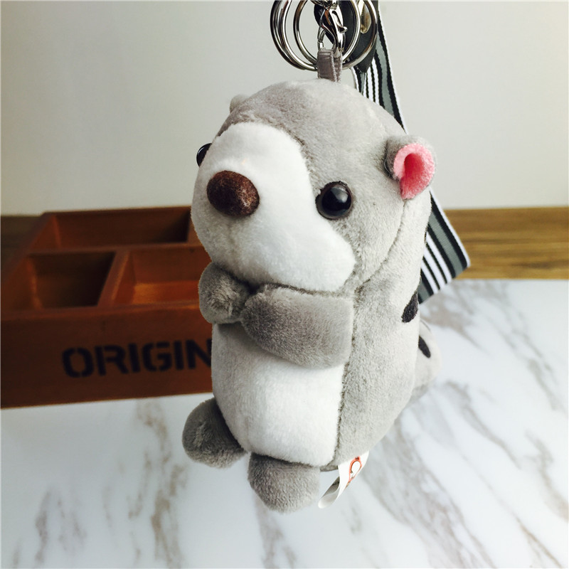 Cartoon long tail squirrel Keychain hanging bag pendant light grey small plush accessories4