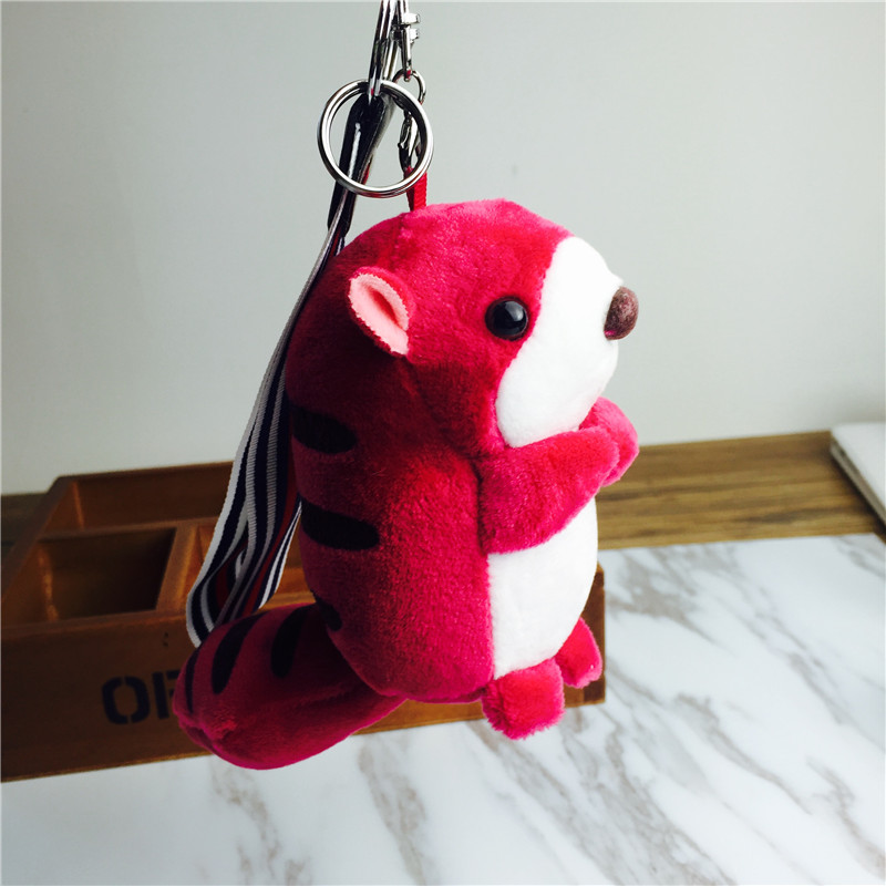 Cartoon long tail squirrel Keychain hanging bag red plush small jewelry ornaments4