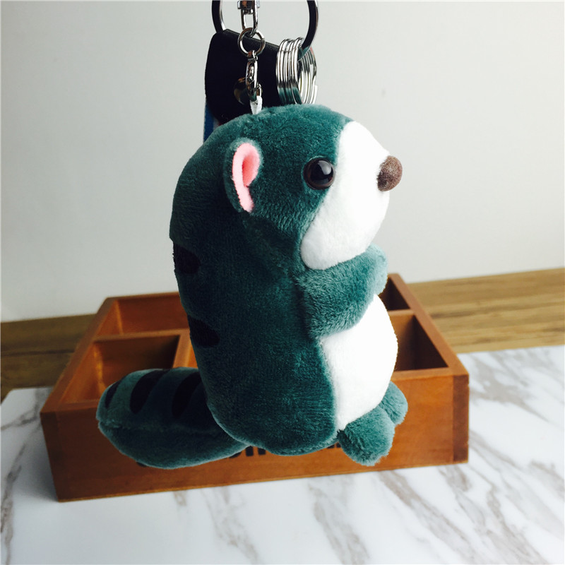 Long tail squirrel cartoon Keychain hanging bag ornaments green small plush accessories4