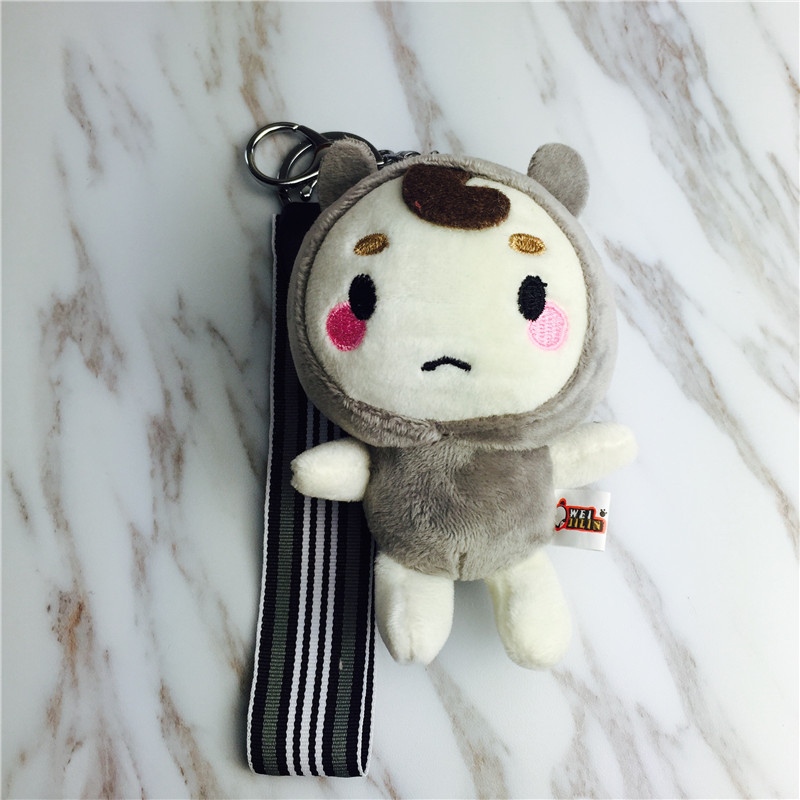 Cartoon doll Keychain hanging bag strap gray small plush accessories3