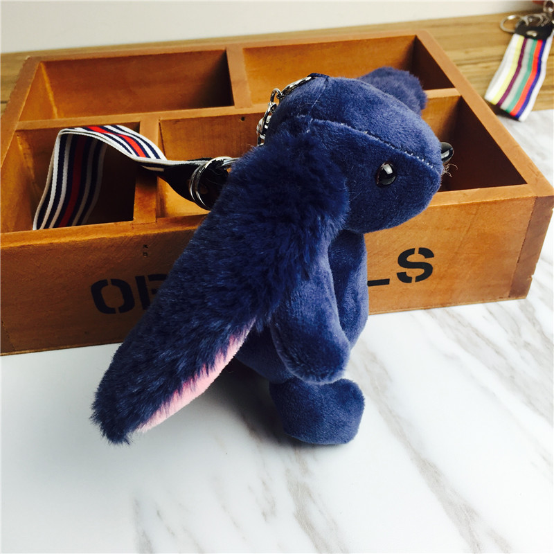 Cartoon rabbit Keychain hanging bag Blue Plush small jewelry ornaments3