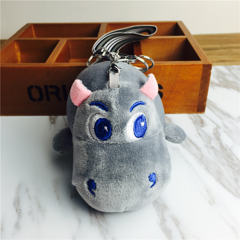 Cartoon rhino Keychain hanging bag ornaments Plush grey small jewelry1