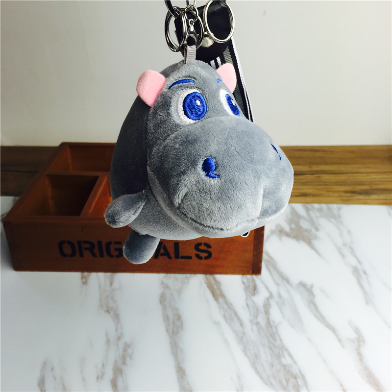 Cartoon rhino Keychain hanging bag ornaments Plush grey small jewelry4