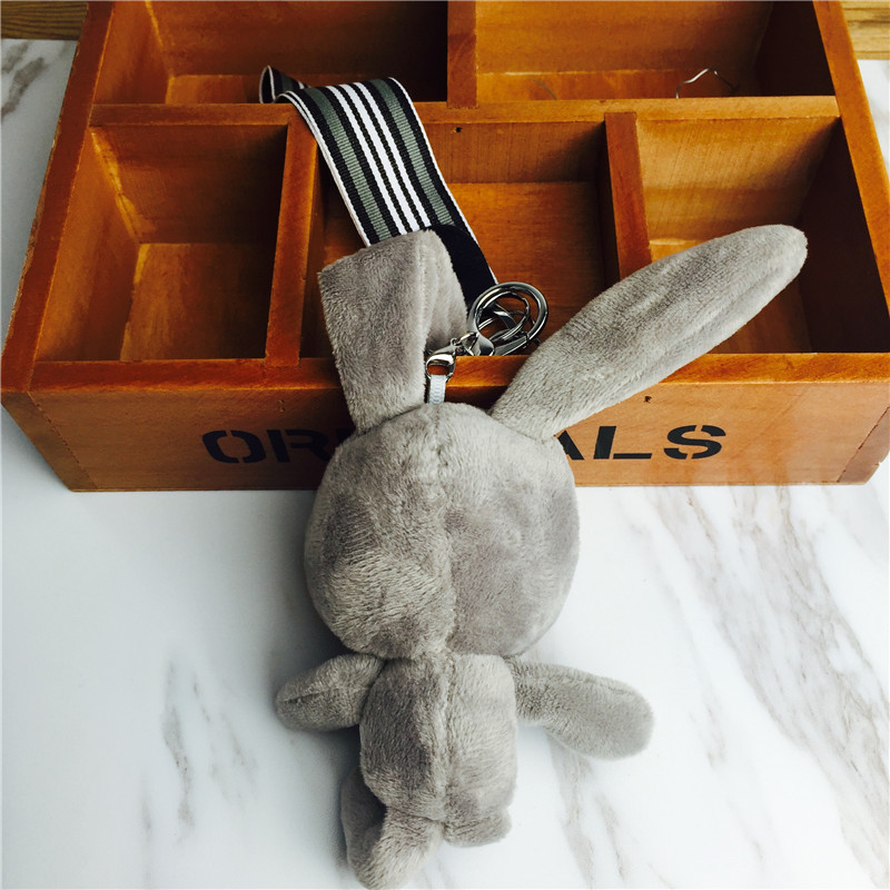 Cartoon long ear rabbit Keychain hanging bag strap gray velvet small jewelry4