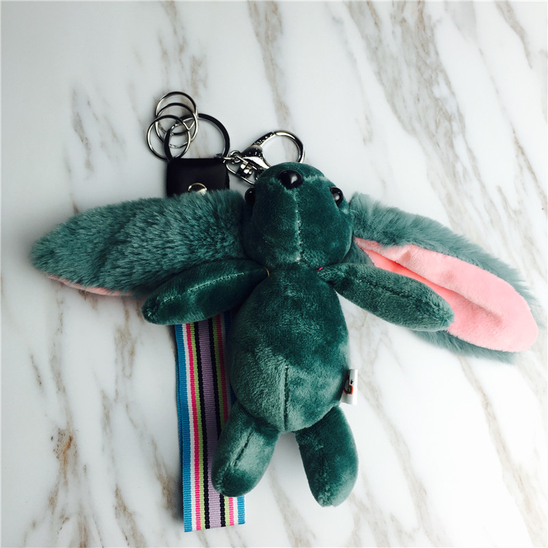 Cartoon rabbit Keychain hanging bag ornaments green small plush accessories3