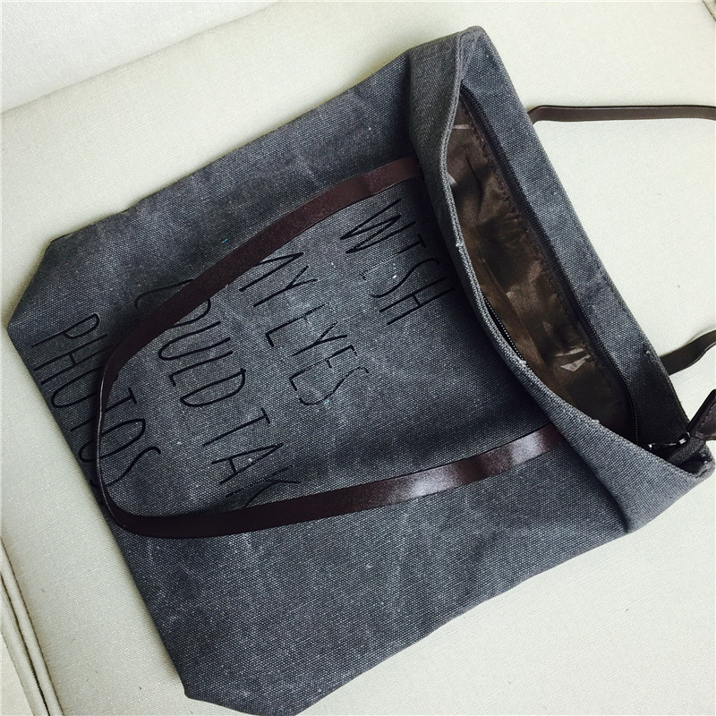 Leisure all-match letters Canvas Tote Handbag Shoulder Bag grey canvas shopping bag student3