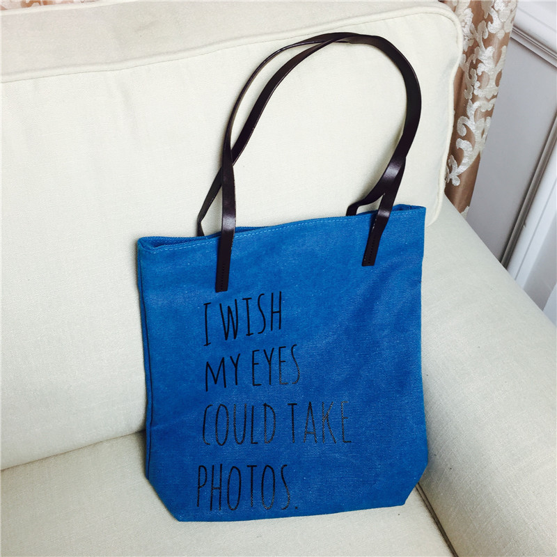 Leisure all-match letters Canvas Tote Handbag Shoulder Bag student blue canvas shopping bag1