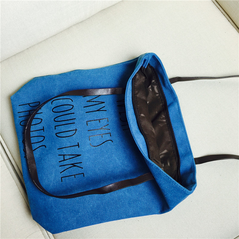 Leisure all-match letters Canvas Tote Handbag Shoulder Bag student blue canvas shopping bag4