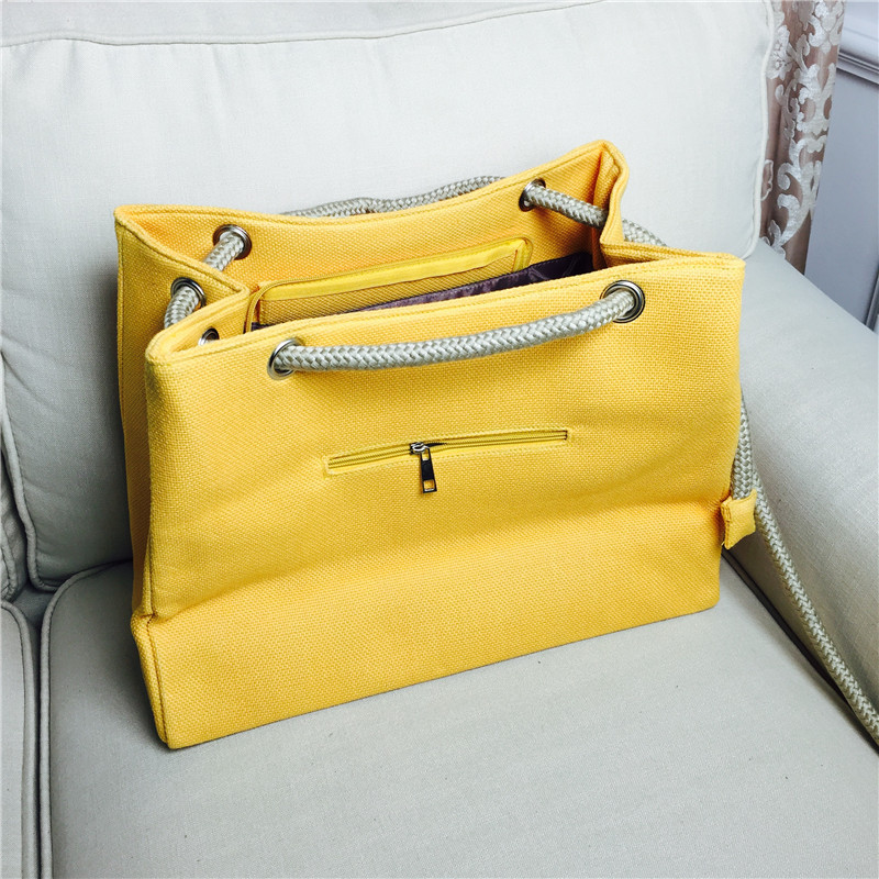 Summer cotton art RETRO Crossbody Bag with shoulder hand of yellow canvas2