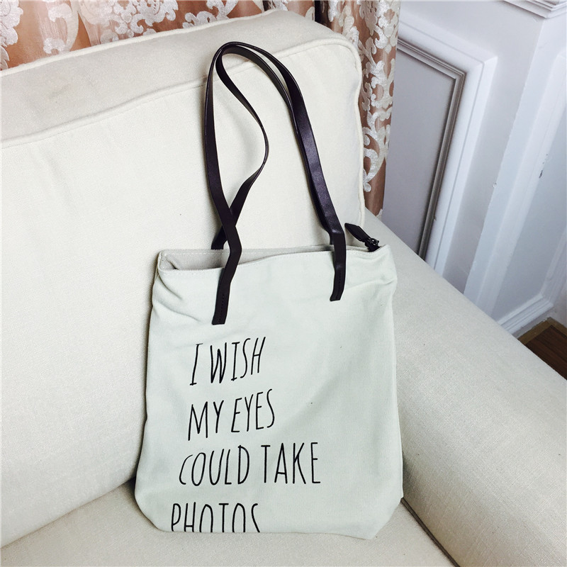 Leisure all-match letters Canvas Tote Handbag Shoulder bag shopping bag of rice white canvas students1