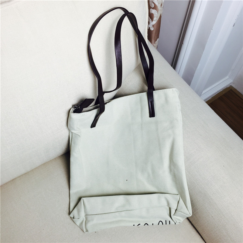 Leisure all-match letters Canvas Tote Handbag Shoulder bag shopping bag of rice white canvas students5