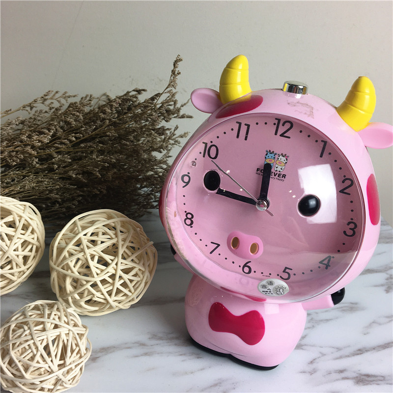 Cute cartoon bull voice alarm clock (pink)1