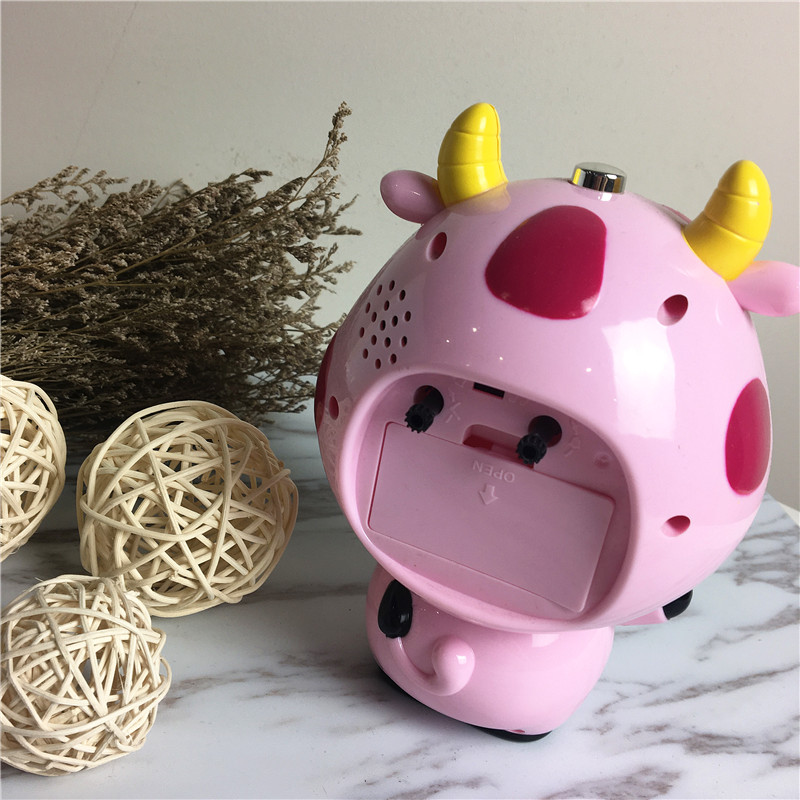 Cute cartoon bull voice alarm clock (pink)2