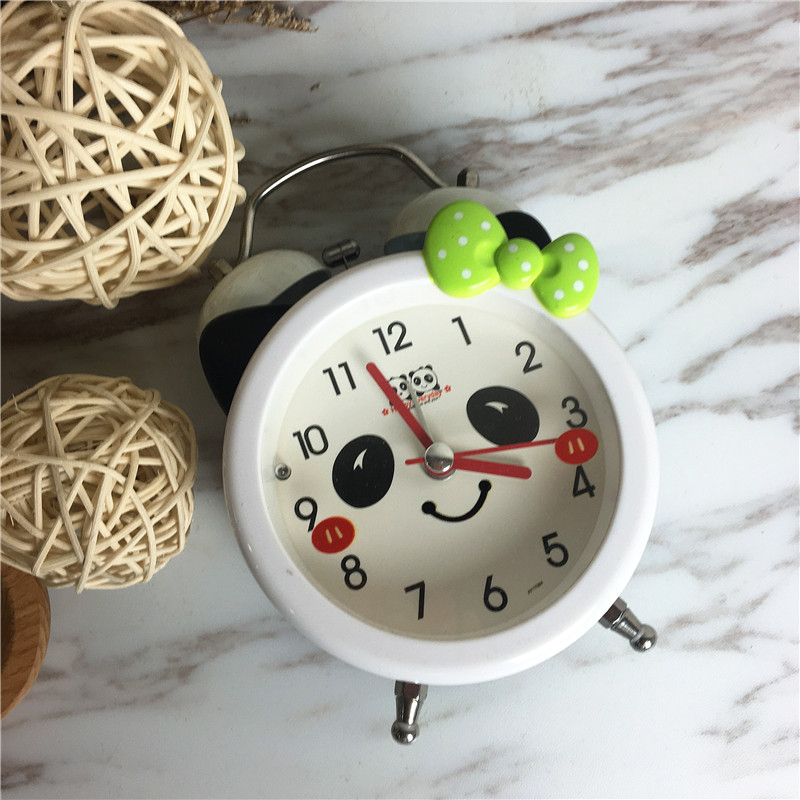 Panda cartoon bedside clock creative clock (white)3