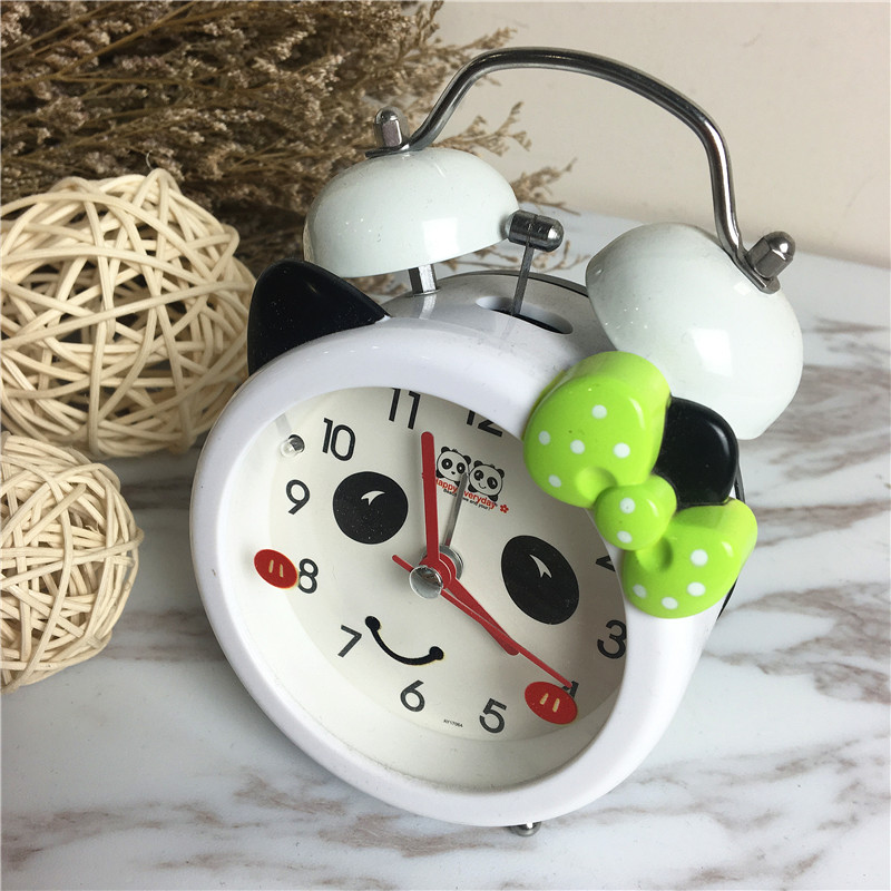 Panda cartoon bedside clock creative clock (white)4