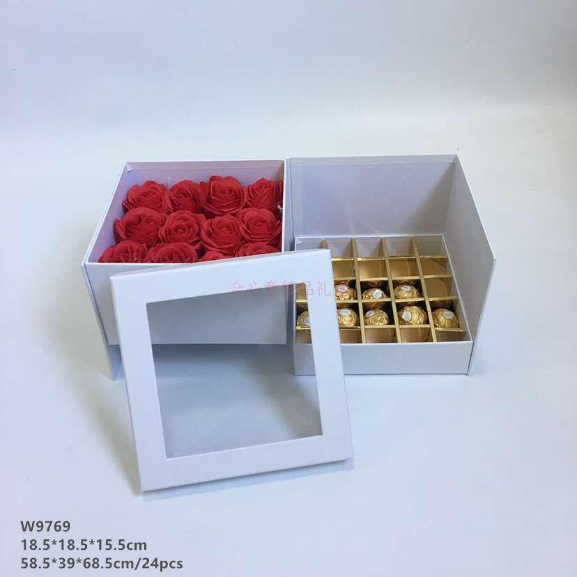 Square double rotating box PVC window opening flowers packaging chocolate snacks gift box wedding gift box2