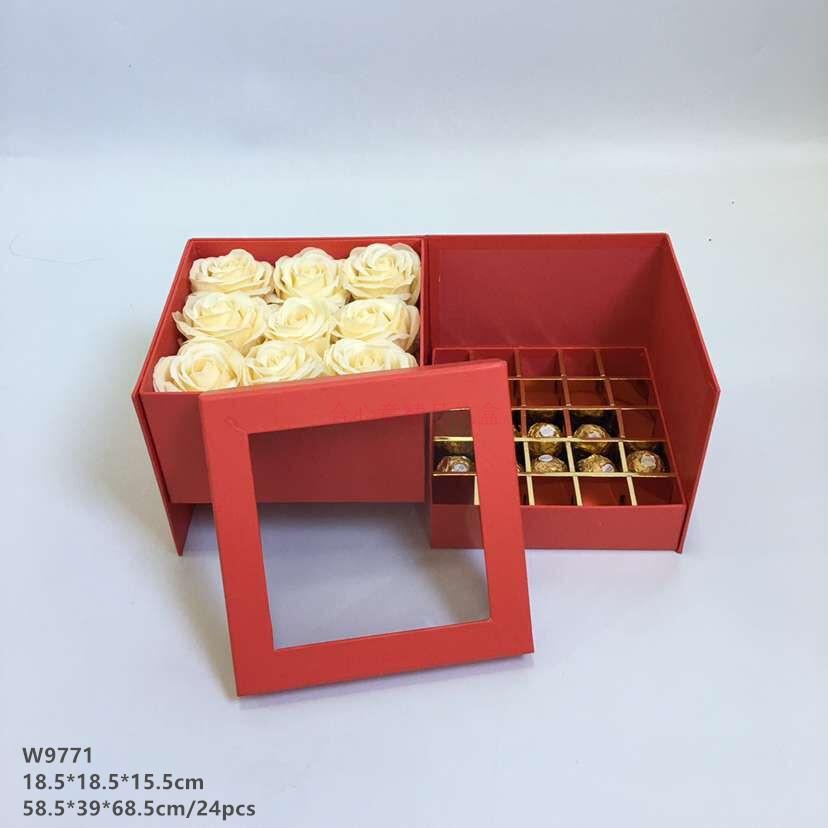 Square double rotating box PVC window opening flowers packaging chocolate snacks gift box wedding gift box4