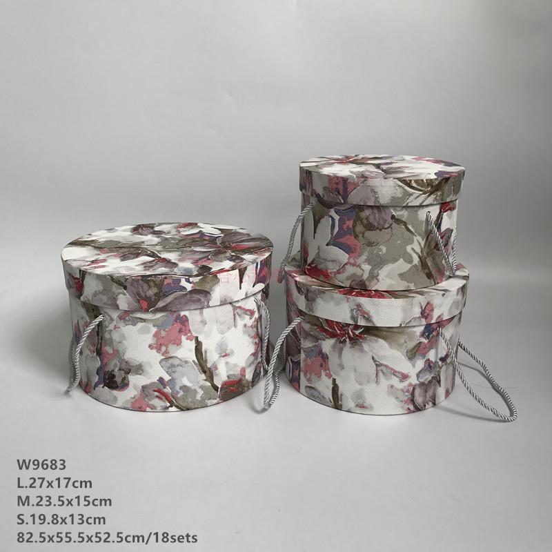 Painting texture printing box three sets of large flower bucket cylinder barrel flower box hold portable gift1