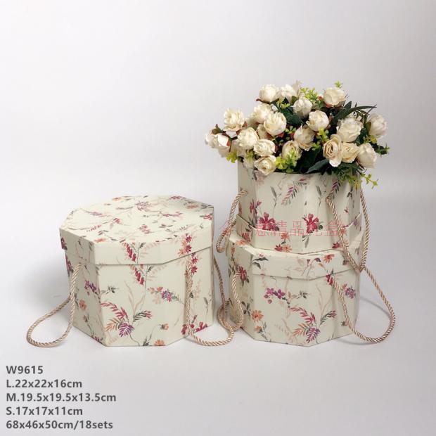 The octagonal box set of three flower box flower barrels flower bouquet packing portable box hold barrel1