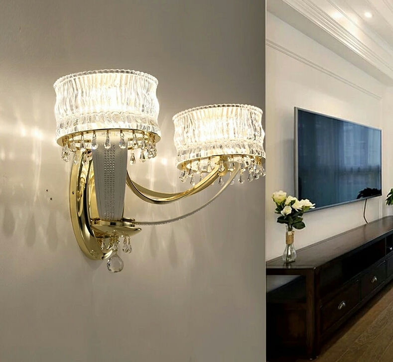 B-411 gold Czech Crystal + artificial leather + iron wall lamp creative personality wall lamp2