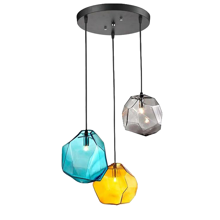 W-6231 water blue smoke gray yellow transparent color iron + glass medium small chandelier.3