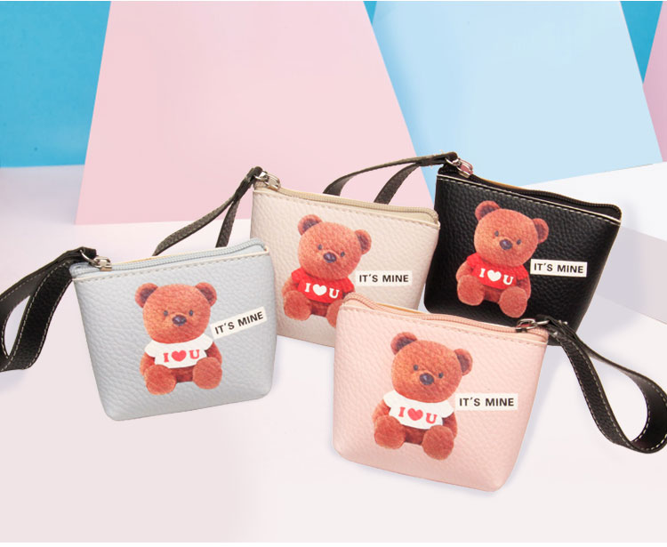 Bear T-shirt webbing pull trapezoid Purse Clutch Pu cartoon Wallet Coin Bag gift set manufacturers7