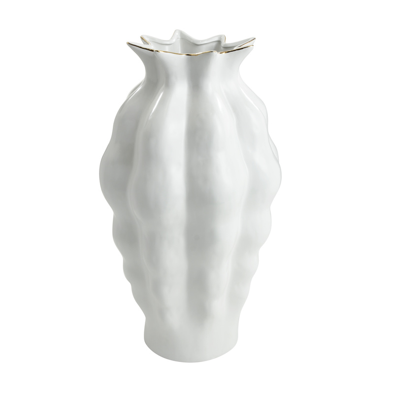 欧式轻奢落地花瓶白色银色波浪纹凹凸型创意大花瓶酒店会所软装NHTC2234703146
