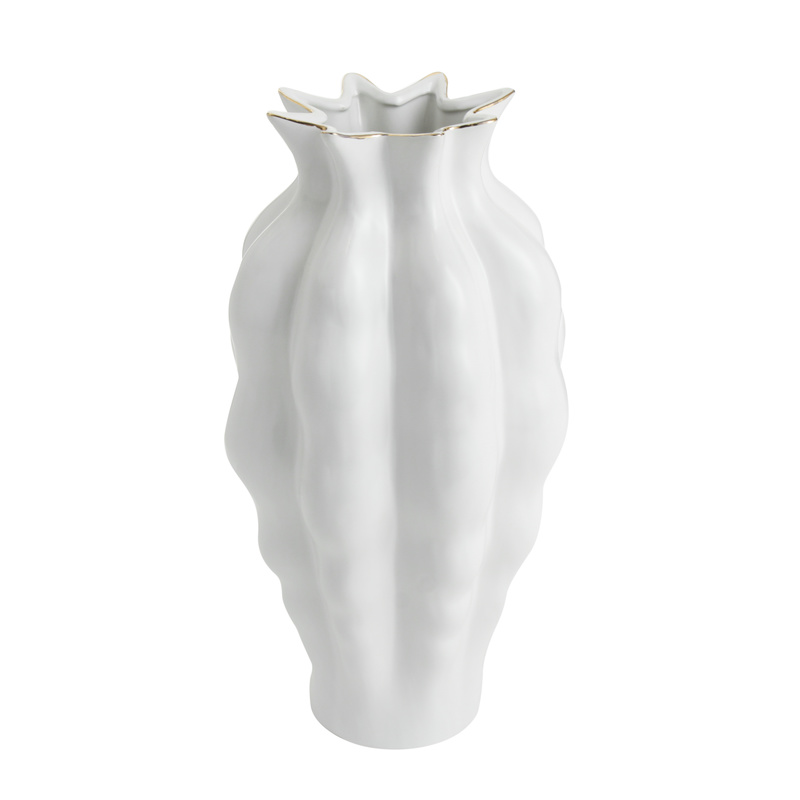 欧式轻奢落地花瓶白色银色波浪纹凹凸型创意大花瓶酒店会所软装NHTC2234703148