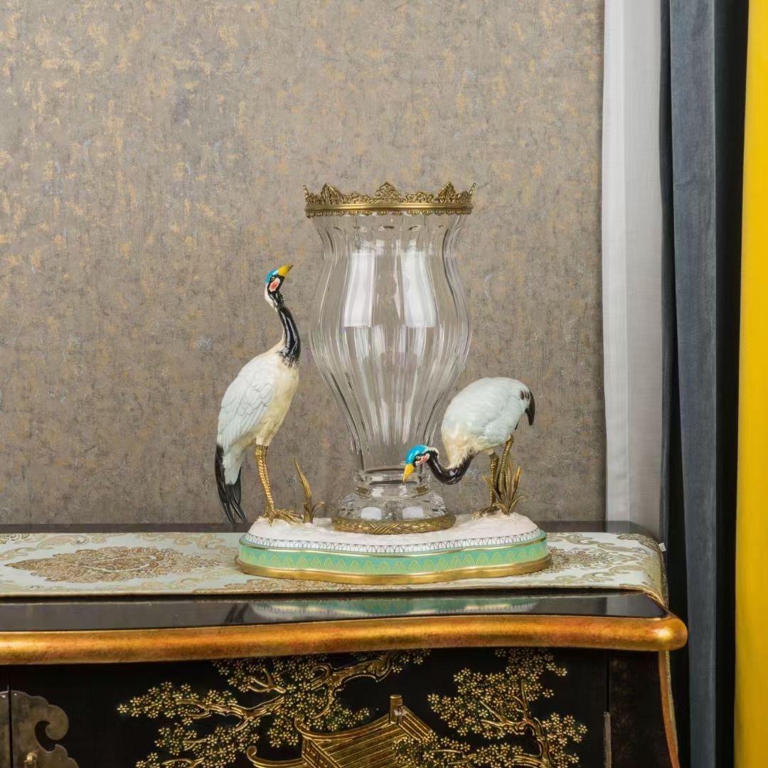 宝丽家居法式美式复古铜欧式花器中式餐桌陶瓷花瓶台面居家摆件